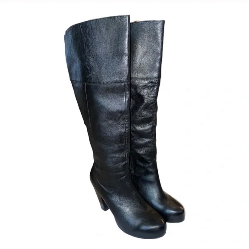 Steve Madden Gillis Black Leather Platform Heeled Tall Knee High Boots; Size 7.5